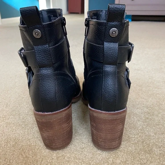 MIA Black Heeled Boots with Buckle Accents - Picture 5 of 7